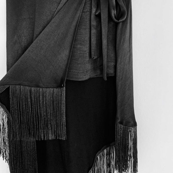 Zara Fringed Black Pareo Skirt NWT - Picture 4 of 9